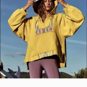 Free People MOVEMENT SURF SESH BAJA Yellow HOODIE Sweatshirt OVERSIZED SMALL S